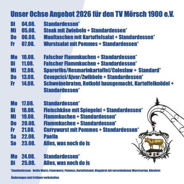 Speiseplan Ochse 2026